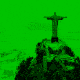 A green image of Brazil's Christ the Redeemer statue overlooking the city.