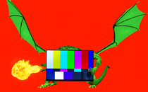 Illustration of a dragon holding a television