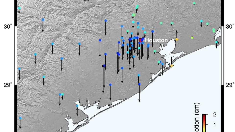 A map of the vertical motion of the Earth's crust in Texas