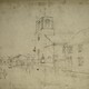 sketch of a church on a street