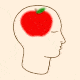 Outline of a human head blinking with a blurry apple in its brain
