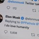 Tweets by Elon Musk from April 25, 2022, including one that reads "I do love humanity"