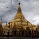 The Shwedagon Pagoda in Yangon, Burma, on a cloudy day