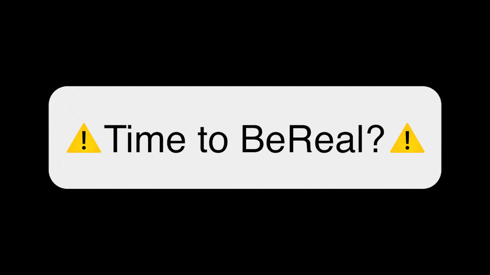 Animation of "Time to BeReal?" boxes appearing, again and again