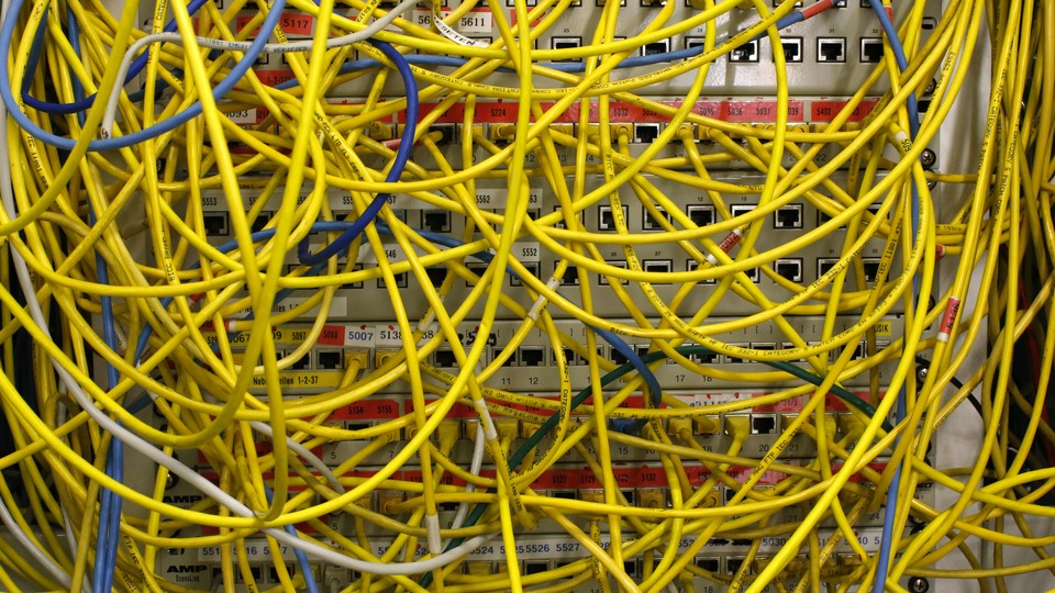 A tangle of ethernet cables