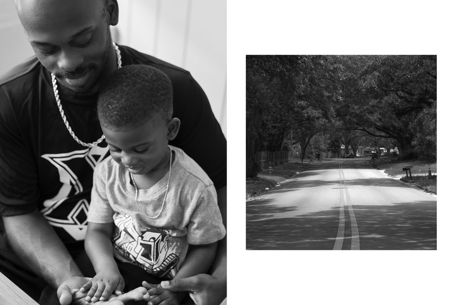 diptych of King Randall with his son and a suburban road in Albany, Georgia