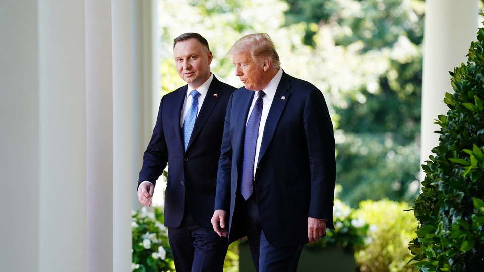 Picture of Donald Trump and Andrzej Duda, Poland's president, in Washington DC