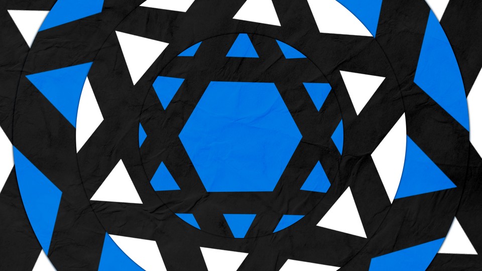An illustration showing a distorted Star of David