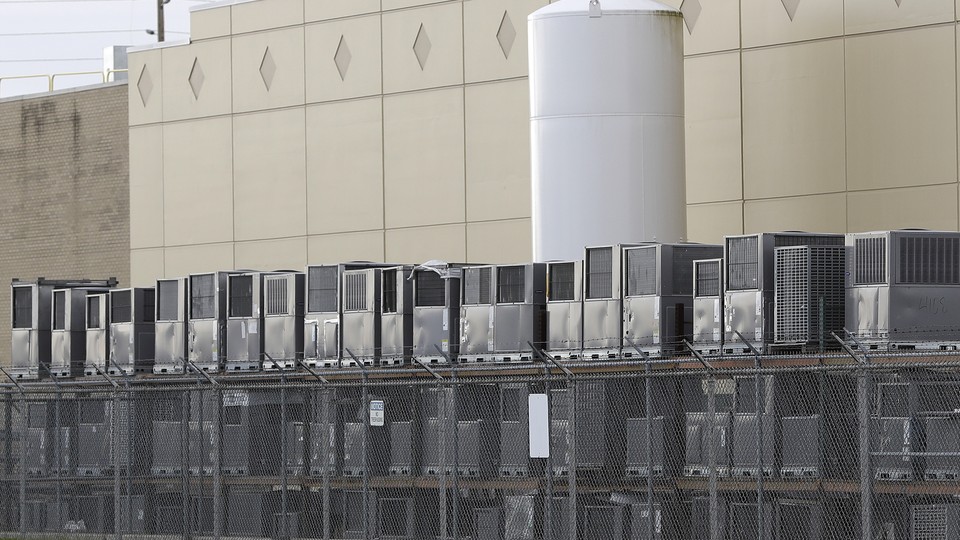 Air conditioners stacked outside a Carrier factory in Indianapolis, Indiana