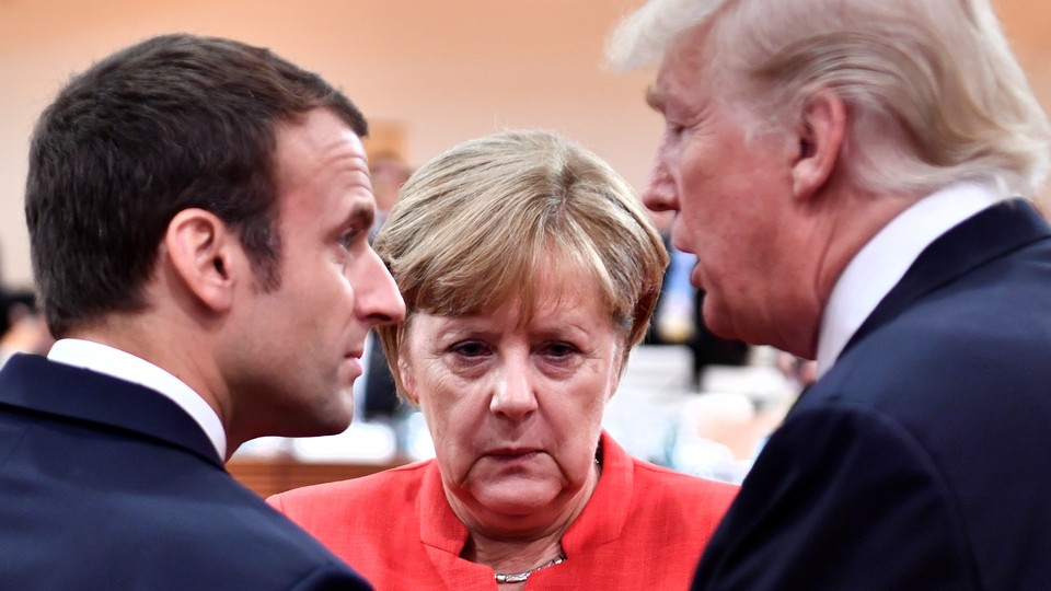 Angela Merkel, Emmanuel Macron, and Donald Trump are more and more at odds on international affairs.