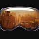 The Apple Vision Pro with an image of smoky New York superimposed on top