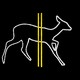 outline of a deer with two yellow lines going through it