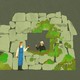 two women in a stone house