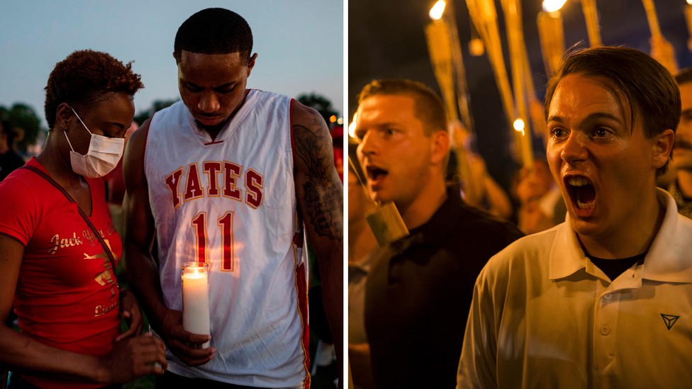 Left: A vigil for George Floyd. Right: The Unite the Right rally.