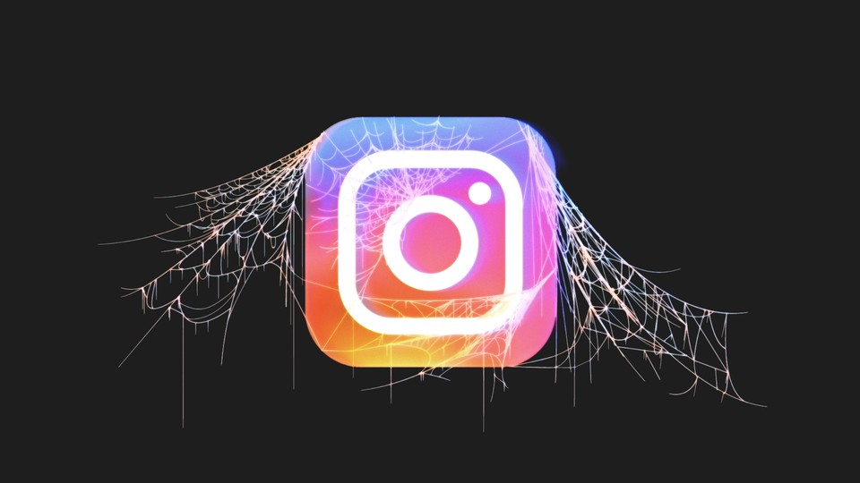An illustration of the Instagram logo covered in cobwebs
