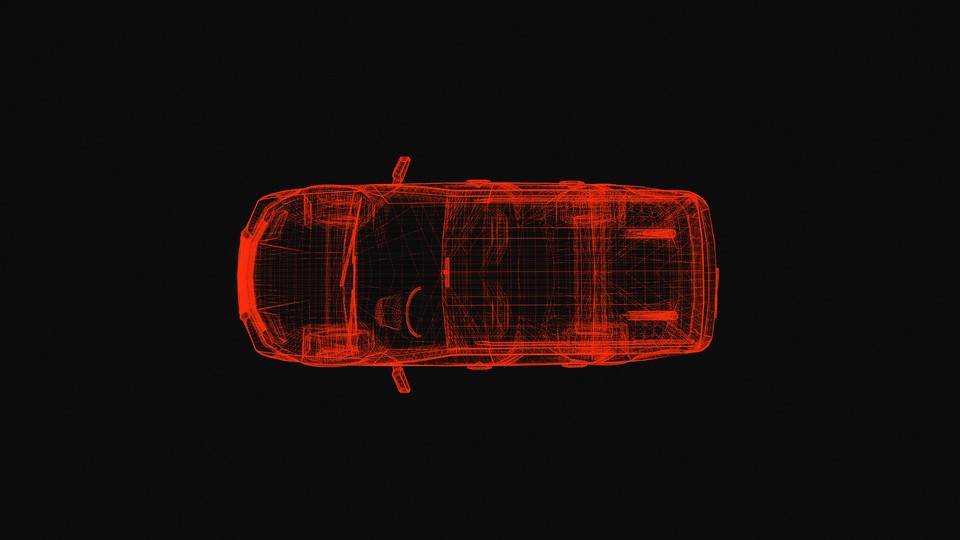 A see-through 3-D model of a car