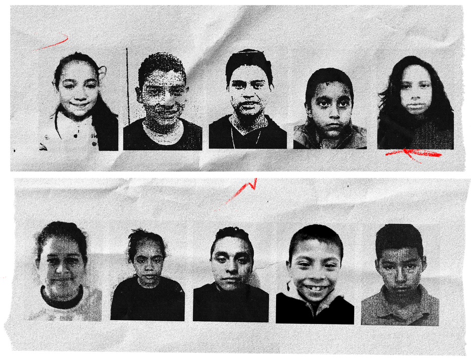 10 fotografías en blanco y negro de las fichas policiales de niños separados de sus familias, tomadas por el gobierno estadounidense