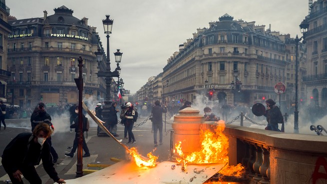 A photo of the aftermath of a protest in France