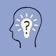 Drawing of a profile of a face, with a lightbulb and a question mark