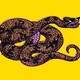 A snake in sunglasses on a yellow background,, evoking the Gadsden flag, with glitch-like artifacts surrounding it