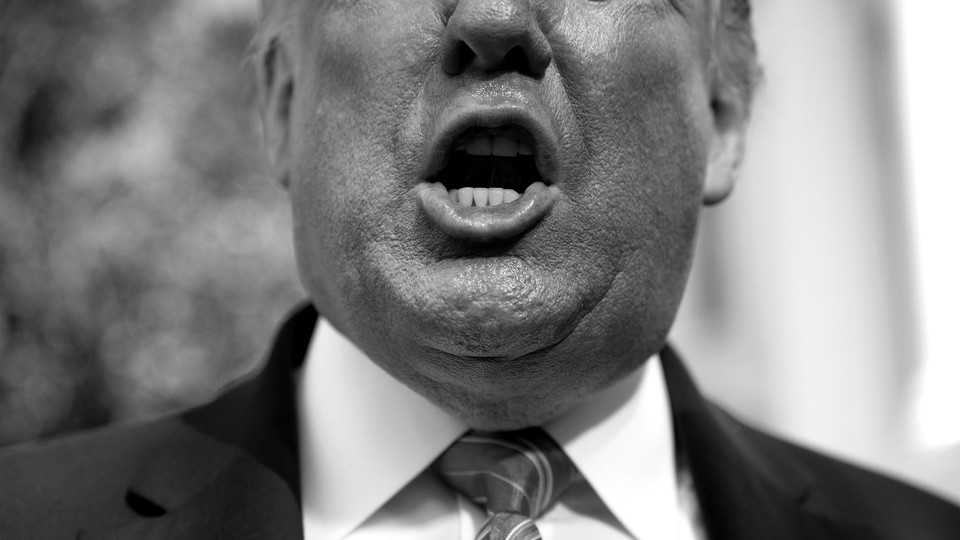 A close-up of Trump's open mouth