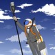 a man in a suit wearing a jetpack and holding a usb cord flying into space