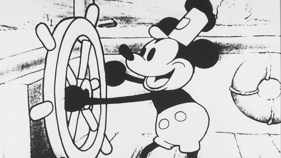 Black-and-white still of Steamboat Willie