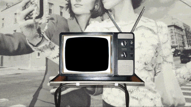 Animated gif of a TV with scenes from 'Not Okay' and 'Bodies Bodies Bodies'