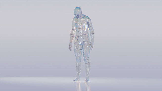 A 3D illustration of a body made of cracked glass