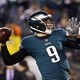 Philadelphia Eagles quarterback Nick Foles warms up