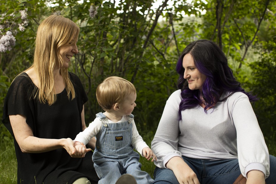 Two women and a baby