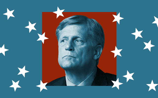 Photo of guest Michael McFaul against a blue background and falling white stars