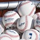 Warm-up baseballs on the field before the game between the Washington Nationals and the New York Mets at Nationals Park on March 28, 2019