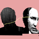 Illustration of three silhouettes, with Vladimir Putin's face.