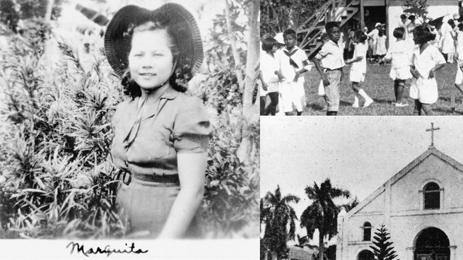 A collage showing a photograph of the author's mother Mariquita