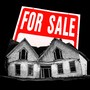 Illustration of two old houses and a "For Sale" sign