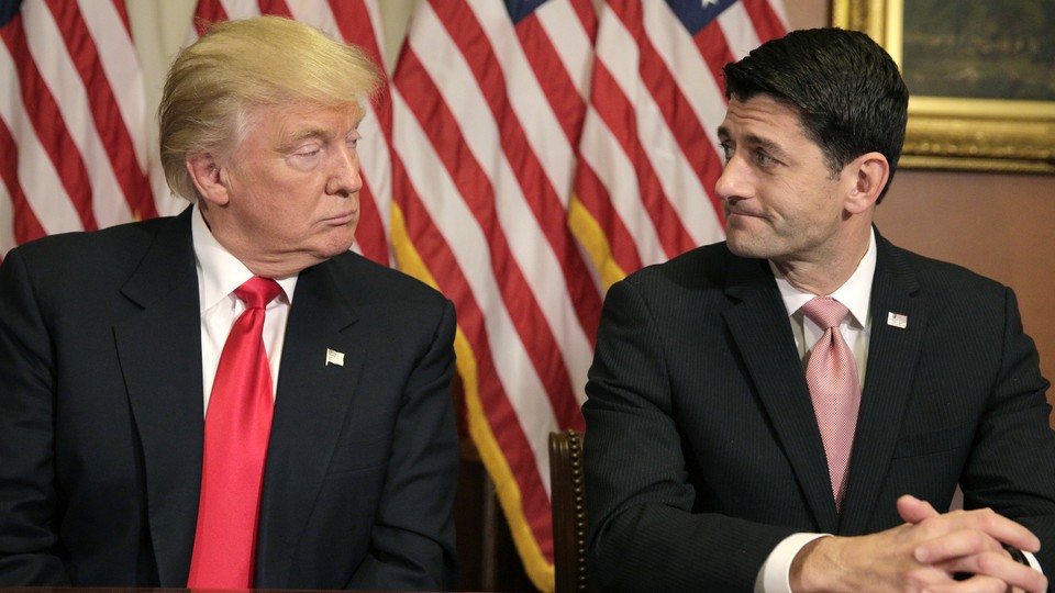 Donald Trump and Paul Ryan eye each other.