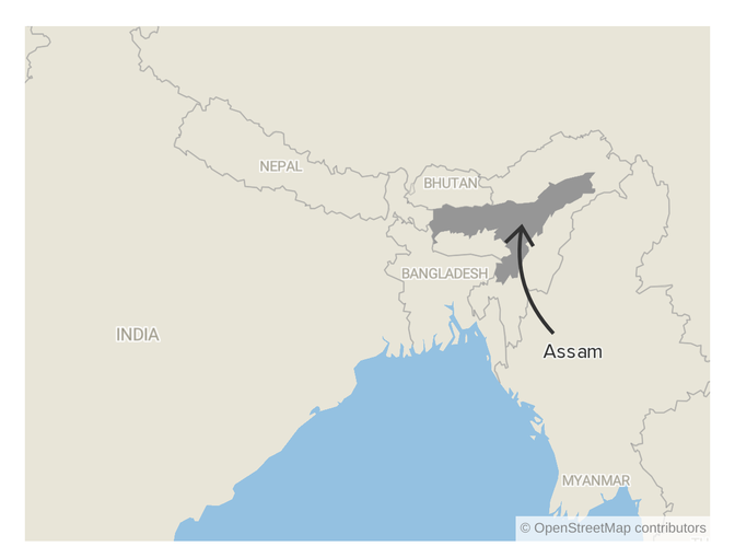 A map of Assam.