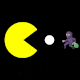 Animation of a pac-man gobbling up dots and bank-robbers