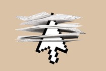 Illustration of a computer cursor piercing a bunch of newspapers
