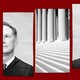 An illustration that includes photos of Supreme Court Justices Samuel Alito and Clarence Thomas, alongside a photo of the steps of the Supreme Court.