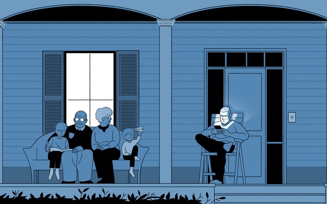 illustration of a family sitting on a porch