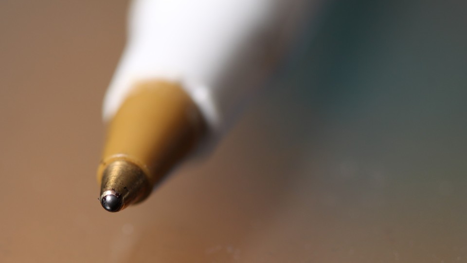 Close-up of the tip of a ballpoint pen