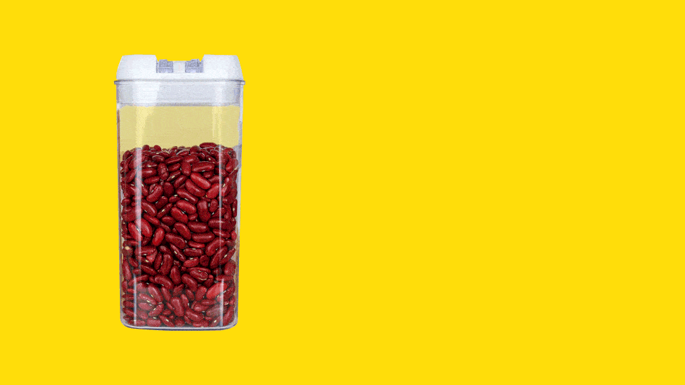 A GIF of three clear acrylic containers filled with red beans
