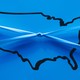 An image of a blue map of the United States with blue caution tape in front of it.