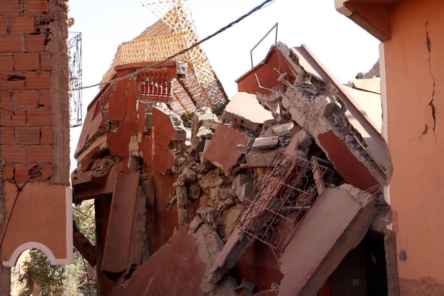 A view of a quake-damaged building