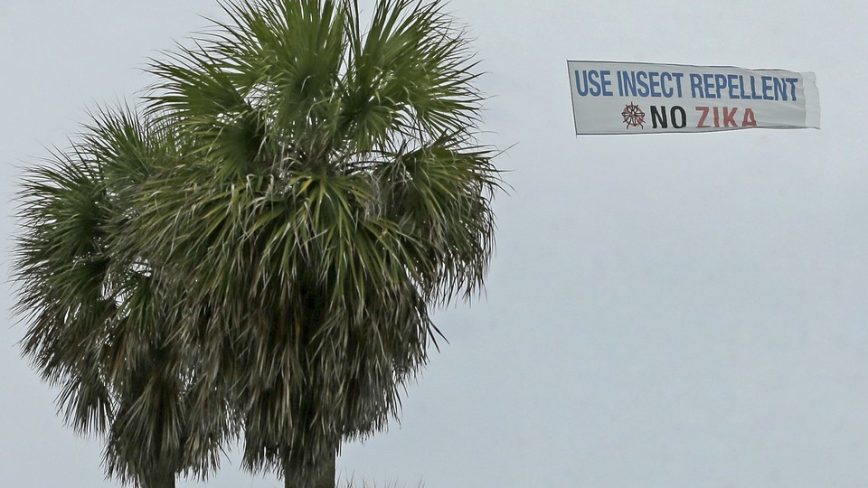An aerial banner is flown over Miami Beach, Florida.