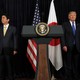 U.S. President Donald Trump and Japanese Prime Minister Shinzo Abe after delivering remarks on North Korea on February 11, 2017