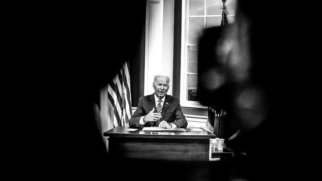 Biden at his desk in the Oval Office