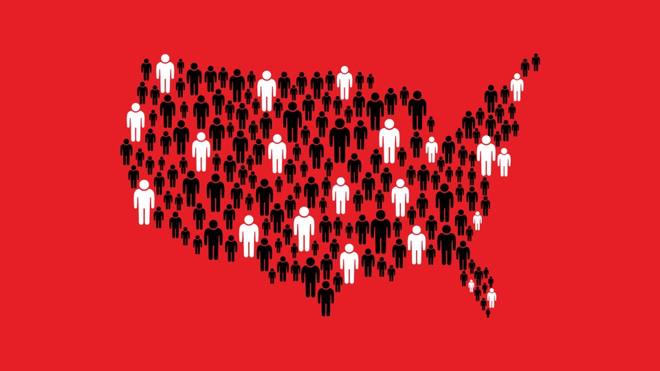 An illustration of a human figures in the shape of the United States